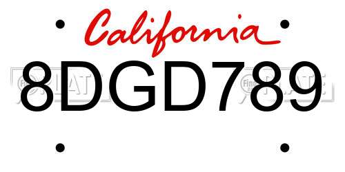 8DGD789 California License Plate
