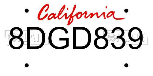 8DGD839 California License Plate