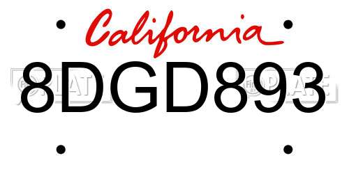 8DGD893 California License Plate