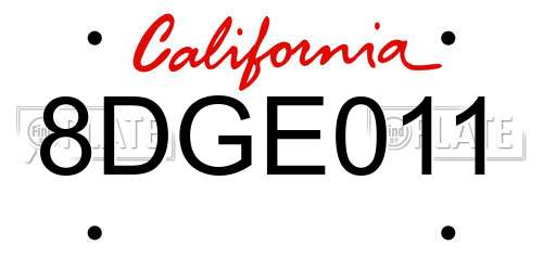 8DGE011 California License Plate
