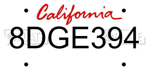 8DGE394 California License Plate