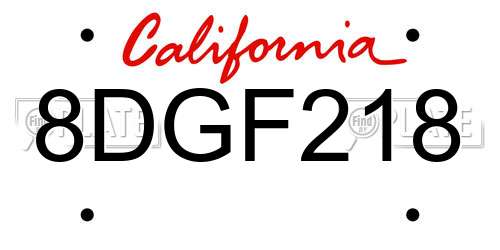 8DGF218 California License Plate
