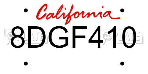 8DGF410 California License Plate