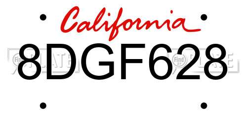 8DGF628 California License Plate
