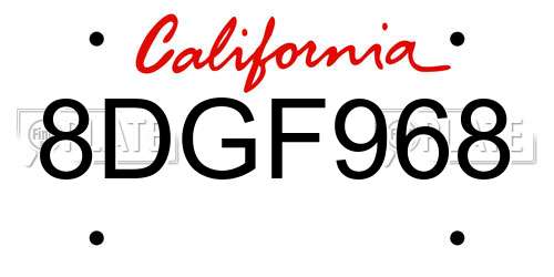 8DGF968 California License Plate