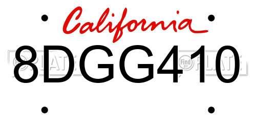 8DGG410 California License Plate