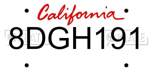 8DGH191 California License Plate