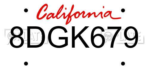 8DGK679 California License Plate