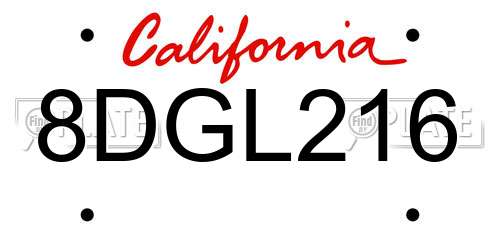 8DGL216 California License Plate