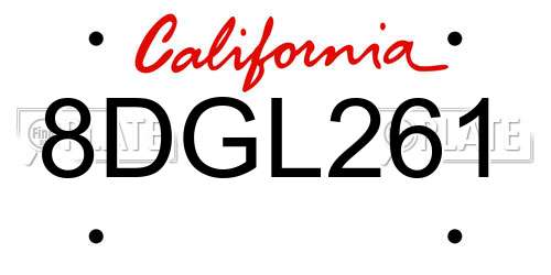 8DGL261 California License Plate