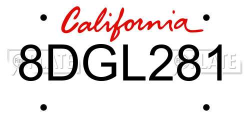8DGL281 California License Plate