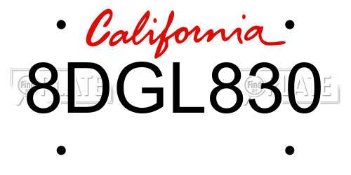 8DGL830 California License Plate