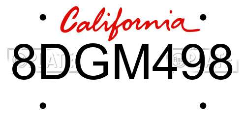 8DGM498 California License Plate