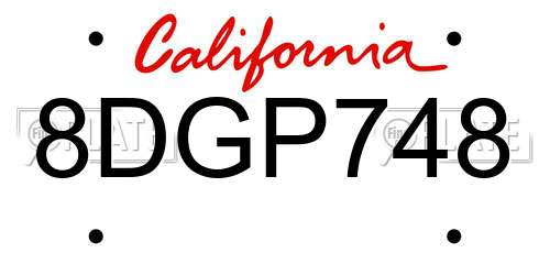 8DGP748 California License Plate