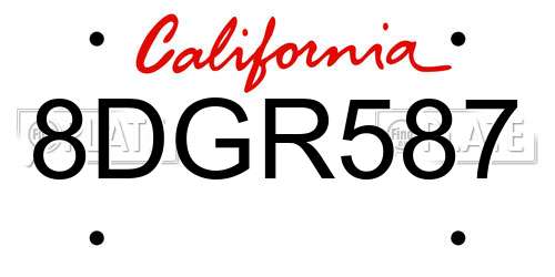 8DGR587 California License Plate