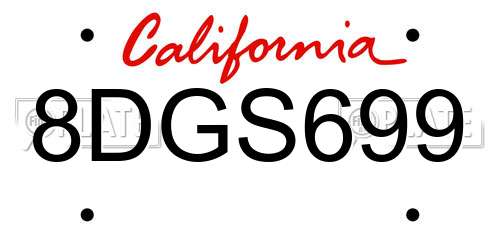 8DGS699 California License Plate