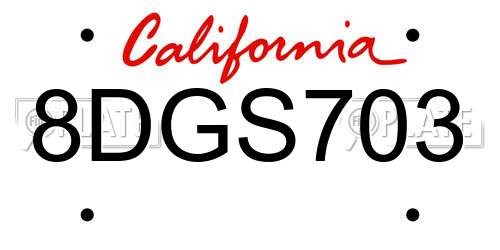 8DGS703 California License Plate