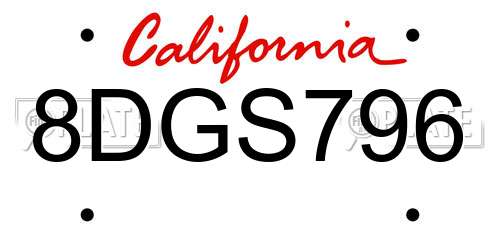 8DGS796 California License Plate