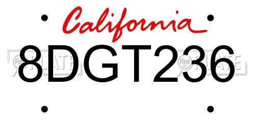 8DGT236 California License Plate