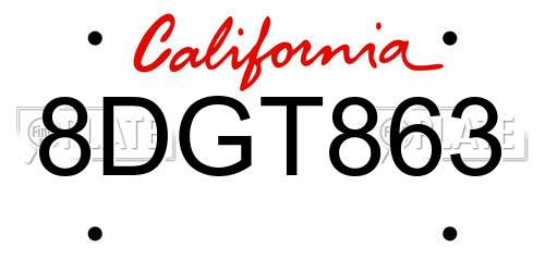 8DGT863 California License Plate