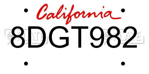 8DGT982 California License Plate