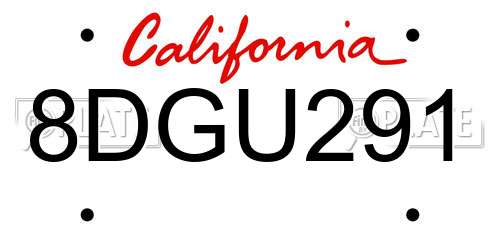 8DGU291 California License Plate