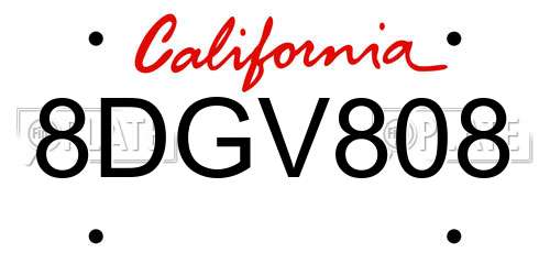 8DGV808 California License Plate
