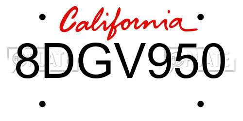 8DGV950 California License Plate