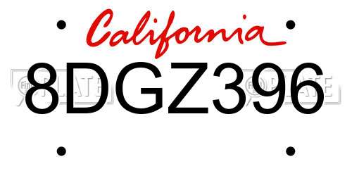 8DGZ396 California License Plate