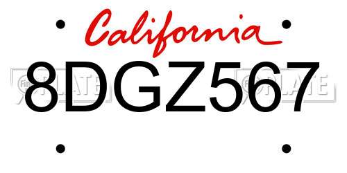 8DGZ567 California License Plate