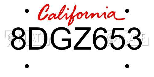 8DGZ653 California License Plate