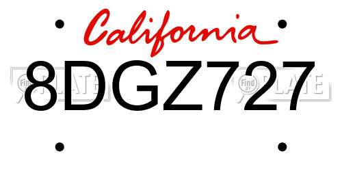 8DGZ727 California License Plate