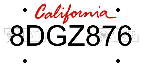 8DGZ876 California License Plate