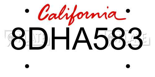 8DHA583 California License Plate