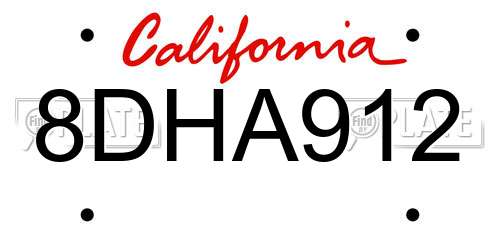 8DHA912 California License Plate