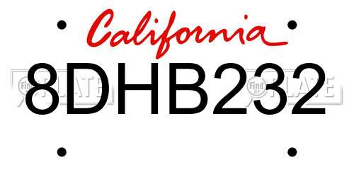 8DHB232 California License Plate