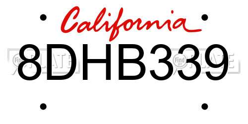 8DHB339 California License Plate