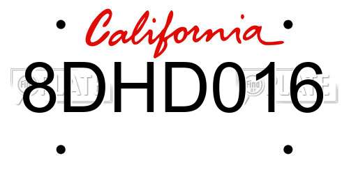 8DHD016 California License Plate