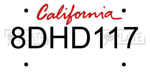 8DHD117 California License Plate