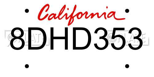 8DHD353 California License Plate