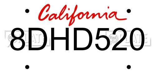 8DHD520 California License Plate