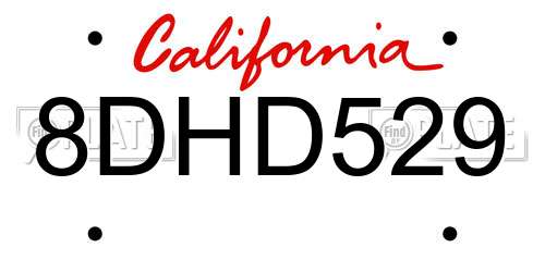 8DHD529 California License Plate