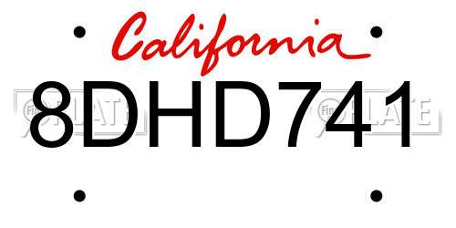 8DHD741 California License Plate