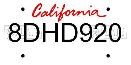 8DHD920 California License Plate