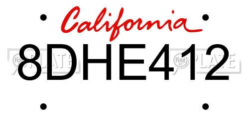 8DHE412 California License Plate