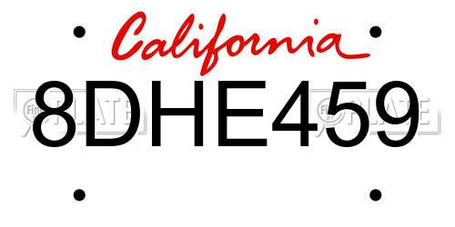 8DHE459 California License Plate