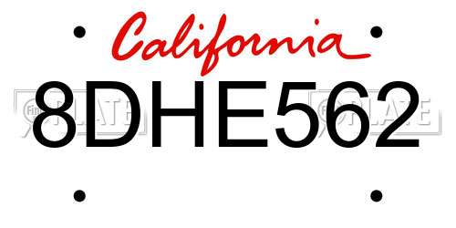 8DHE562 California License Plate
