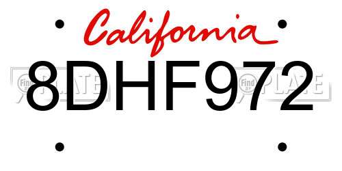 8DHF972 California License Plate