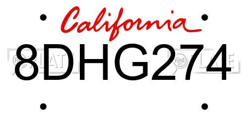 8DHG274 California License Plate
