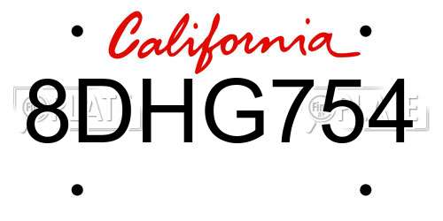 8DHG754 California License Plate